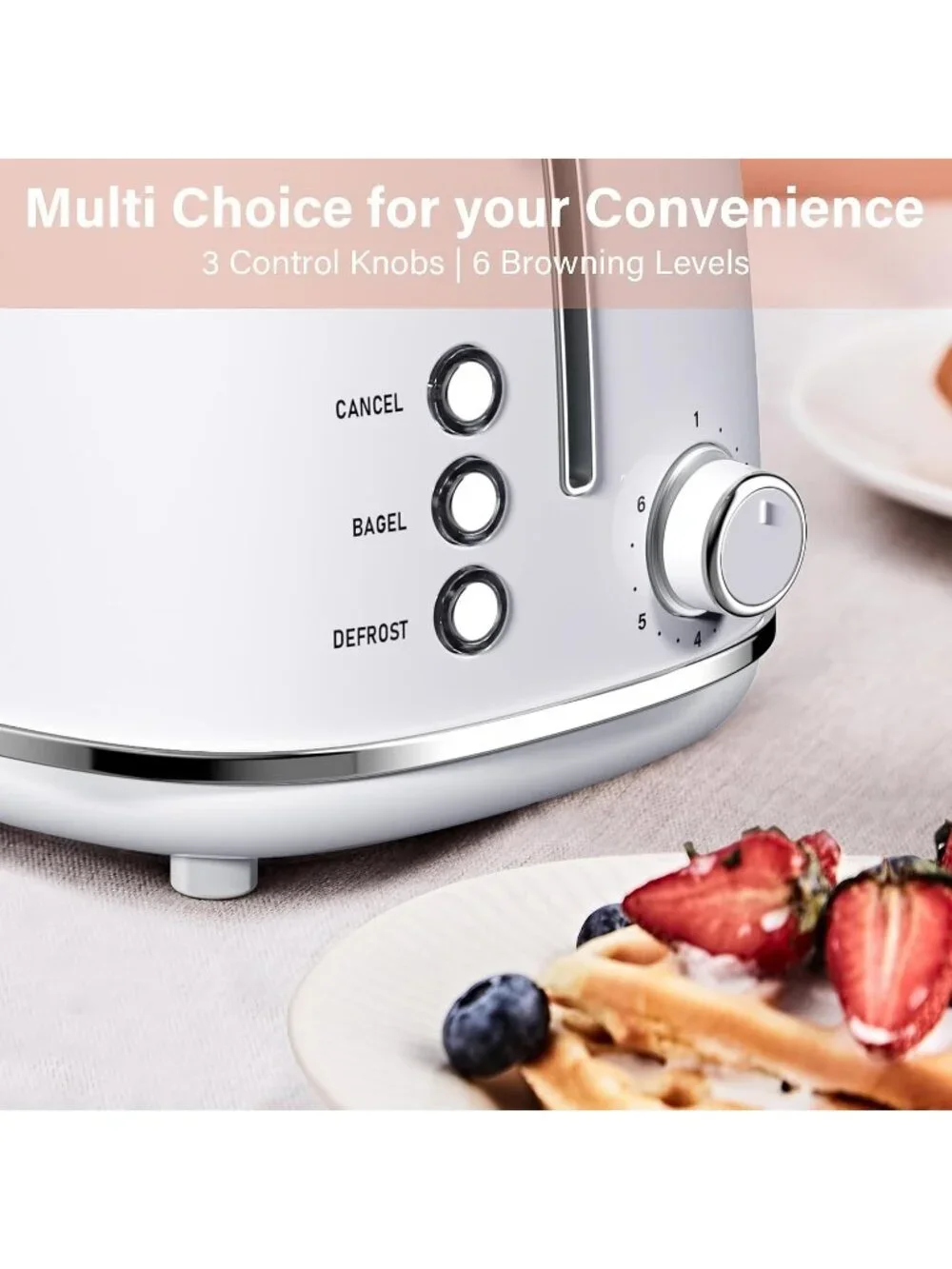 2 Slice White Retro Stainless Steel with Bagel Defrost Functions Tray Toaster